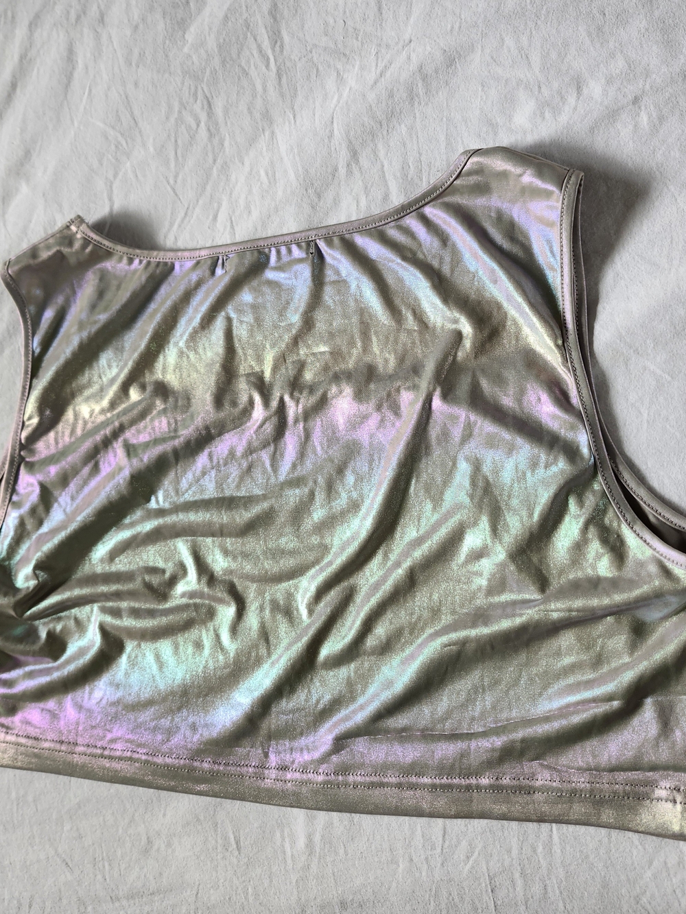 Allegra K Iridescent Holographic Crop Tank Top